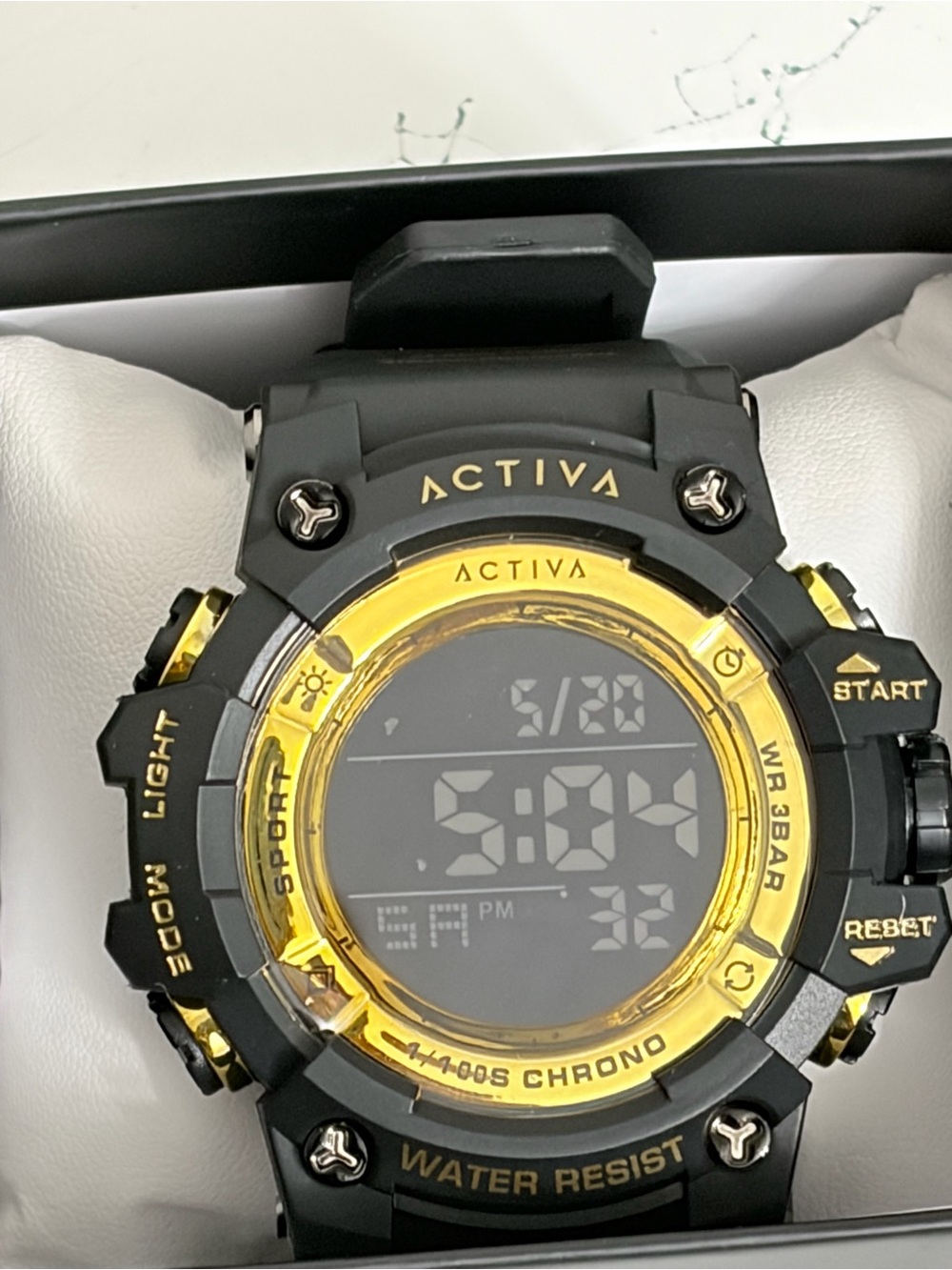 Activa Men's Quartz Digital Chronograph Watch Black/Gold w/ Box
